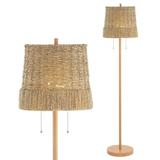 JONATHAN Y Nando 61 2-Light Coastal Bohemian Iron/Rattan LED Floor Lamp with Pull-Chain Brown Wood Finish by JONATHAN Y