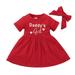 Girls Midi Dress Short Sleeve Casual Dresses Floral Print Red 9-12M