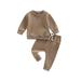 Diconna Toddler Baby Girl Boy Clothes Long Sleeve Sweatshirt Top Elastic Waist Pants Set Causal 2Pcs Outfit Coffee 12-18 Months