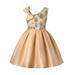 gvdentmGirls Dresses Girls Fall Dress Round Neck Long Sleeve Ruffle Fan Swing Maxi Long Dresses with Belt Gold 2-3 Years