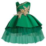 Flower Girl Dress Short Sleeve Midi Dresses Casual Print Green 140
