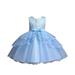 Girls Midi Dress Short Sleeve Party Tutu Dresses Casual Print Blue 100