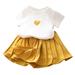 YDOJG Cute Baby Girls Outfits Kids Baby Short Sleeve Embroidery Tops Solid Skirt Outfits Set For 3-4 Years