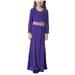 SOOMLON Set for Girls Long Dress Long Sleeve V Neck Color Block Dress Girls Clothes Ramadan Purple 8-9 Years