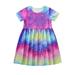 Penkiiy Toddler Baby Kids Girls Tie Dyed Dress Princess Dresses Casual Clothes Easter Dresses for Toddler Girls 7-8 Years Purple On Sale