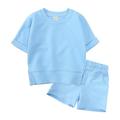 Toddler Kids Baby Boy Girl Solid Cotton Pullover Short Sleeve Sweatshirt T Shirt Crewneck Tops Shorts Set Spring Summer Clothes Wrap Set