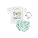 ELF Toddler Girl 3pcs Short sleeve crewneck cow print top + Casual shorts + bow headband embellishments 0-24M