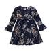 ZHAGHMIN Girl Dresses Size 10-12 Girl S Casual Dress Summer Scoop Neck Long Sleeves Floral Flowy Print Plain Sundress Dress Toddler Cardigans 2T Girls Holiday Dress Size 8 Girls Dresses Casual Kids