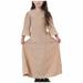 SOOMLON Maxi Long Women Dress Kaftan Casual Abaya Dress Long Dress Long Sleeve V Neck Color Block Dress Princess Dresses Ramadan Khaki 15-16 Years