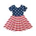Girls Dresses Short Sleeve Casual Dress Independence Day Printed Blue 120