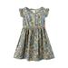 Girls Midi Dress Short Sleeve Casual Dresses Floral Print Yellow 140