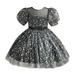 Princess Dresses for Girls Short Sleeve Mini Dress Casual Print Black 120