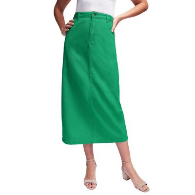 Plus Size Women's Classic Cotton Denim Midi Skirt by Jessica London in Kelly Green (Size 26) 100% Cotton