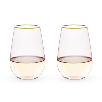 Rose Crystal Stemless Wine Glass Set by Twine in Pink