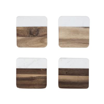 Marble & Acacia Coaster Set by Twine in White