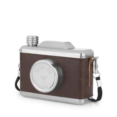 Stainless Steel Snapshot Camera Beverage Flask by Foster & Rye in Brown