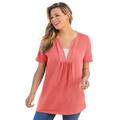 Plus Size Women's Crochet Layered-Look Tee by Woman Within in Sweet Coral (Size 2X)