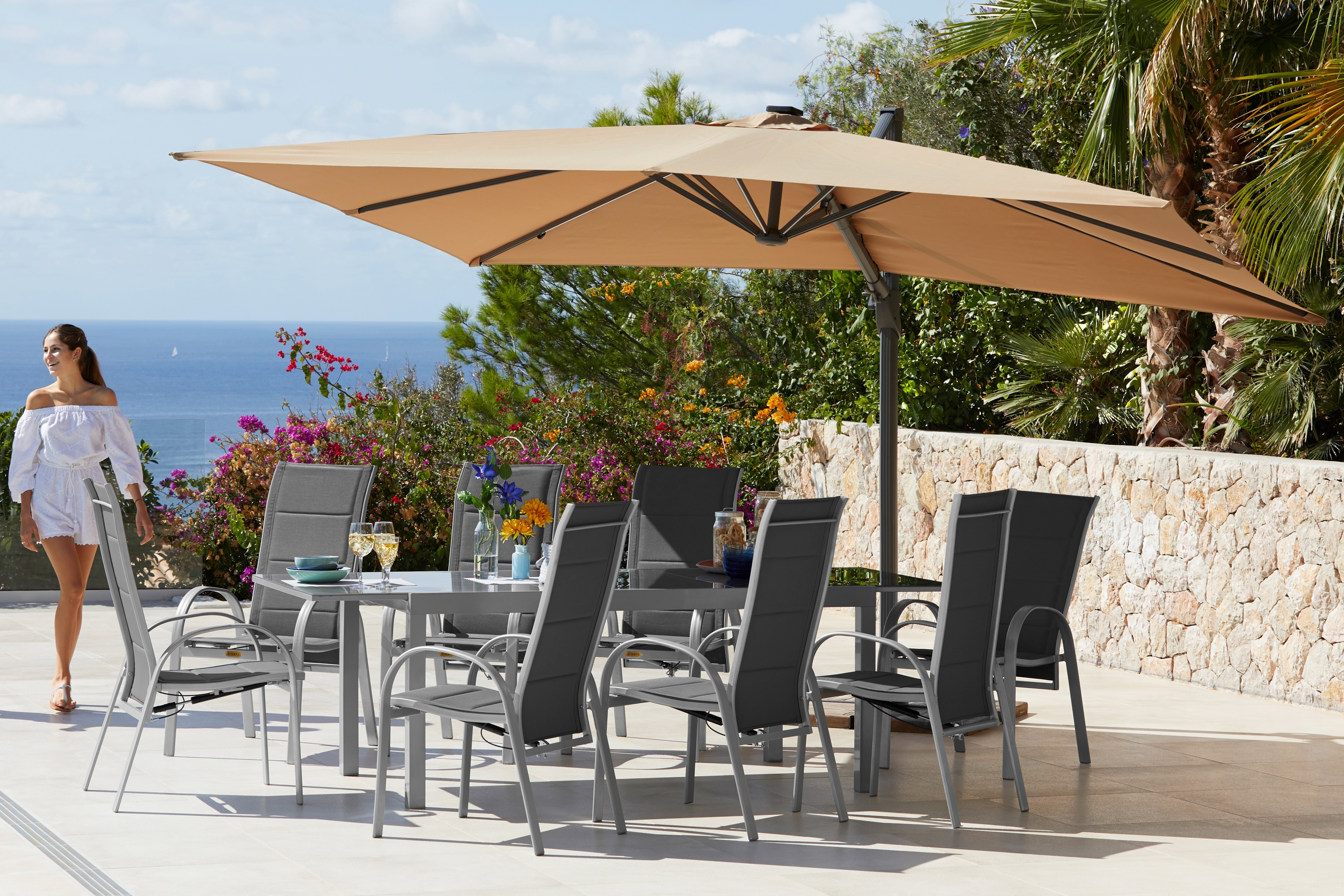 Garten-Essgruppe MERXX "Amalfi Deluxe", grau (grau,), Obermaterial: 100% Polyester, Sitzmöbel-Sets