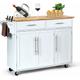 GIANTEX Chariot de cuisine en bois, buffet avec roues, armoire autoportante, plateau en bois de