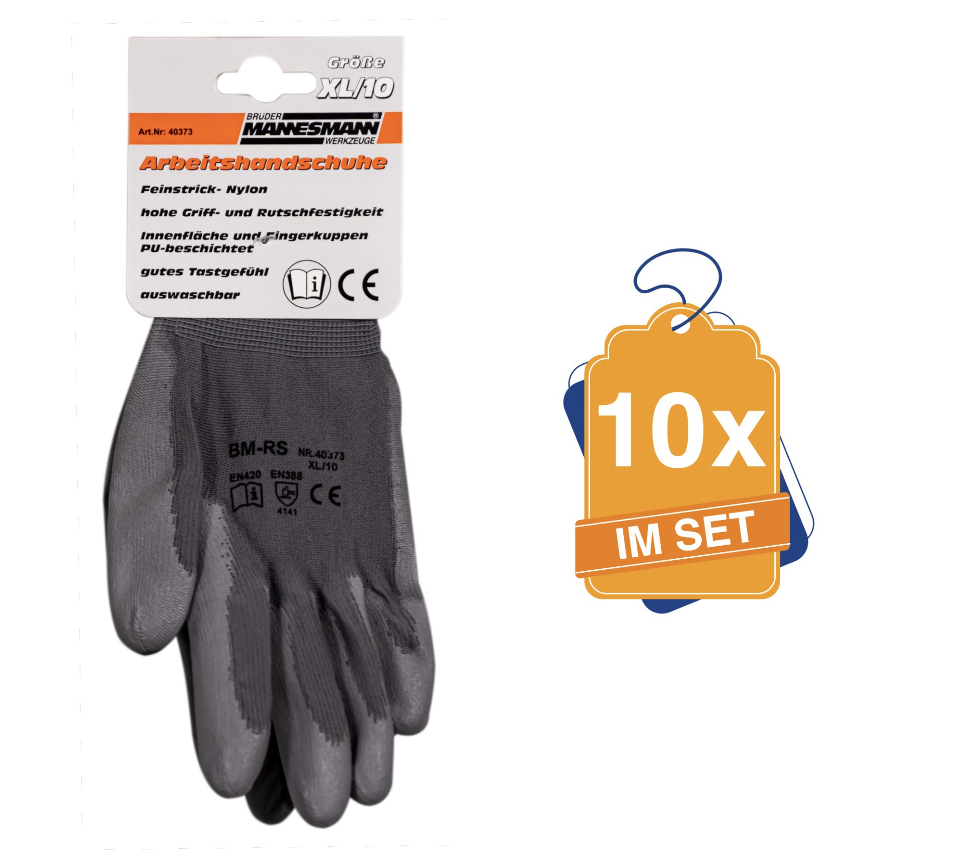 MANNESMANN Arbeitshandschuhe Gr. 10, 10x im Set Schutzhandschuh Grau M40373-10-SET Image