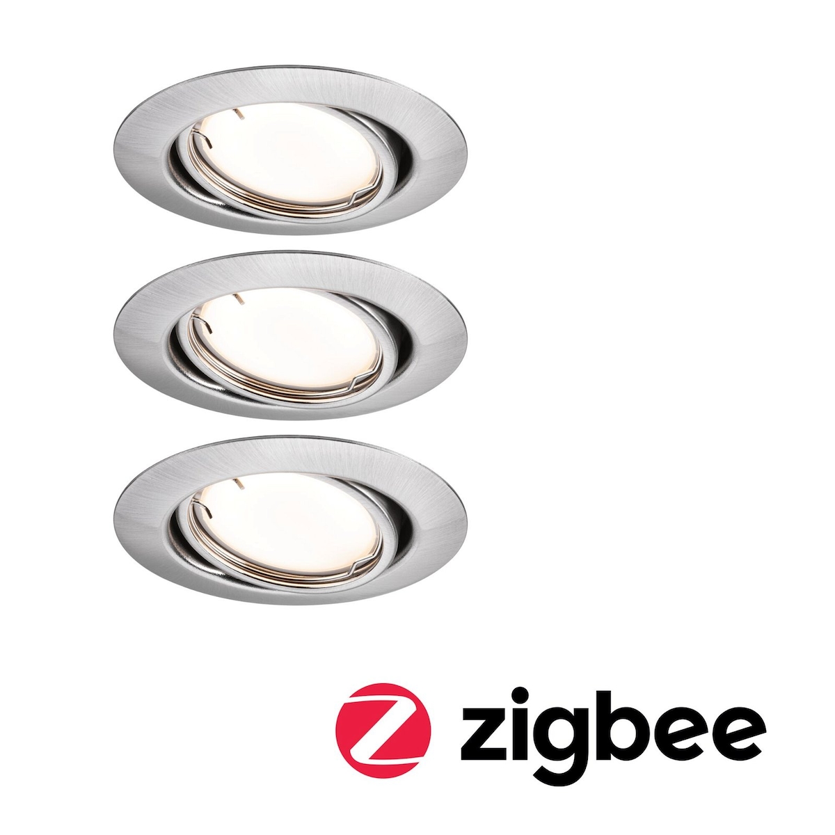 Paulmann LED Einbauleuchte Smart Home Zigbee Base Coin Basisset schwenkbar rund 90mm 20° 3x4,9W 3x430lm 230V dimmbar 3000K Eisen gebürstet 92464 Image