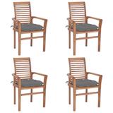 vidaXL Dining Chairs 4 pcs with Gray Cushions Solid Teak Wood - Grey