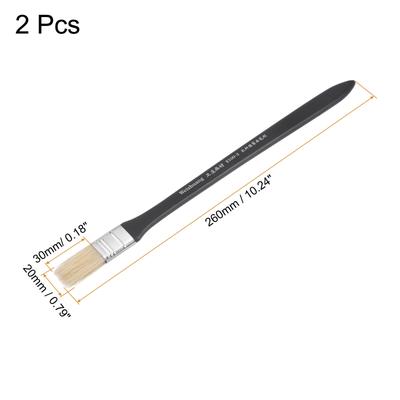 0.8" Width Small Paint Brush Natural Bristle w Wood Handle Tool, 2Pcs - Black