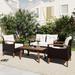 4-Piece Patio Furniture Sets, Outdoor Conversation Sets Patio Wicker Rattan Furniture Sofa Sets with Wood Table and Legs