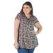 Plus Size Black Floral Print Short Sleeve V Neck Casual T Shirt Tunic Top