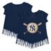 Girls Youth Tiny Turnip Navy New York Yankees Baseball Cross Bats Fringe T-Shirt