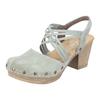 Sandalette RIEKER, Damen, Gr. 36, grün (mint), Veloursleder, feminin, Schuhe, Sommerschuh, Sandale, Blockabsatz, mit Nieten verziert, Topseller
