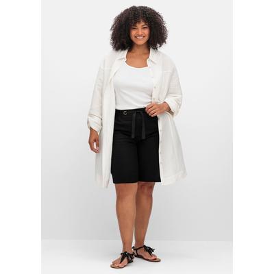 Bermudas SHEEGO "Große Größen", Damen, Gr. 52, Normalgrößen, schwarz, Obermaterial: 55% Leinen, 45% Baumwolle, unifarben, casual, comfort fit kurz, Hosen, im Leinen-Mix, mit Gummibund Image