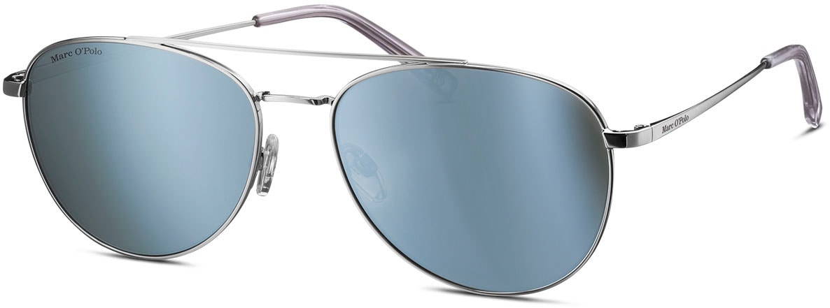Pilotenbrille MARC O'POLO "Modell 505066", Damen, bunt (silberfarben, blau), Sonnenbrillen, Logoschriftzug auf dem Glas Image