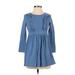 Lands' End Casual Dress - A-Line Crew Neck 3/4 sleeves: Blue Dresses - Women's Size Small