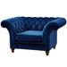 Chesterfield Chair - Canora Grey Peppie 54.25" W Tufted Chesterfield Chair Wood/Velvet/Fabric in Blue/Brown | 30.75 H x 54.25 W x 40 D in | Wayfair