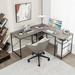 Ebern Designs Large L-shaped Computer Desk 60” Convertible Corner Desk w/ 4 Storage Shelves 95” 2-person Long Study Writing Workstation Grey Wood/Metal | Wayfair