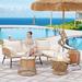 Bay Isle Home™ Hotevilla-Bacavi 5 Piece Patio Conversation Sofa Set w/ Firepit Table & Cushions Metal in Brown | Wayfair