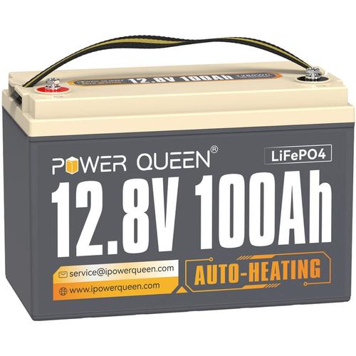 Power Queen - 12V 100Ah Selbstheizende Batterie Lithium Akku LiFePO4, Eingebaute Heizung, Über