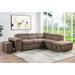 Brown Fabric L-shaped Sectional Sleeper Sofa with 2 Pullout Stools - 103"Wx87"Dx40"H