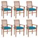 vidaXL Dining Chairs 6 pcs with Light Blue Cushions Solid Teak Wood - 24.4'' x 22.2'' x 37''