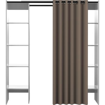 Garderobenschrank TEMAHOME "TOM", braun (weiß, braun), B:112cm H:182cm T:50cm, Spanplatte, Melamin, Stoff, Schränke, Schrank mit Vorhang, ausziehbar auf Breite 185,3 cm Image