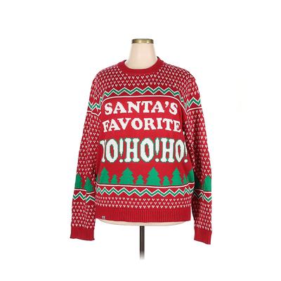 Ugly Christmas Sweater Pullover Sweater: Red Color Block Tops - Women's Size 2X-Large