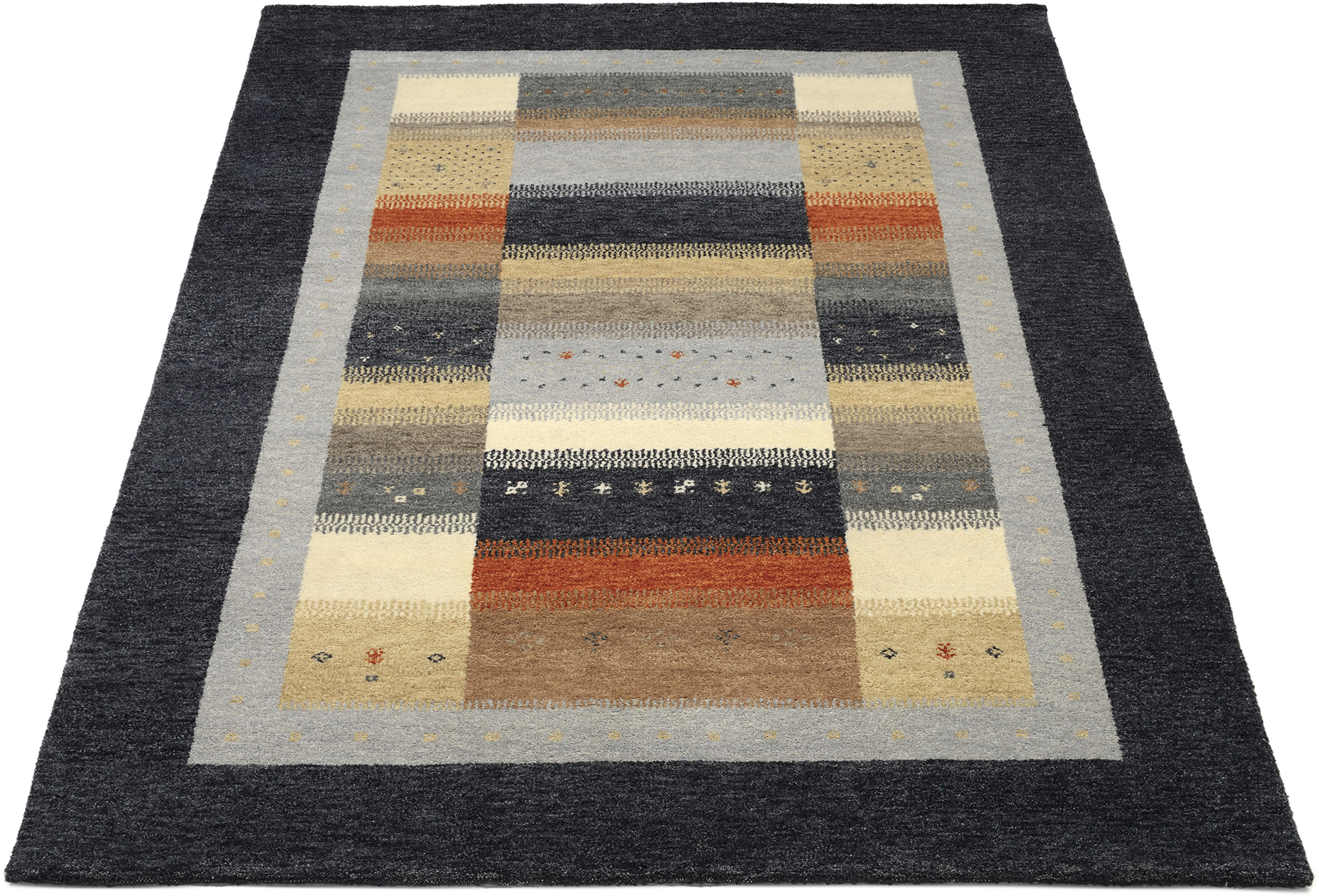 Wollteppich OCI DIE TEPPICHMARKE "INTENSE SONA", bunt (grau, multi), B:90cm H:12mm L:160cm, Schurwolle, Teppiche, handgeknüpft, reine Schurwolle, fußwarm, Wohnzimmer Image