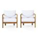 GDF Studio Aggie Outdoor Acacia Wood Club Chair with Cushions Set of 2 Teak and White