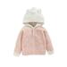 Kucnuzki Infant Girl Clothes 9 Months Infant Girl Fall-Winter Tops 12 Months Infant Girl Long Sleeve Contrast Color Hooded Fluffy Sweatshirt Button Coat Tops Pink