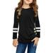 YDOJG Toddler Girl T Shirts Kids Little Tunic Tops Crewneck Ultra Soft Solid Color Long Sleeve Striped Comfortable Casual With Side Buttons Blouse T Shirt For 8-9 Years