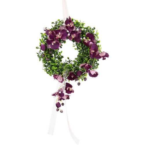 „Kunstkranz I.GE.A. „“Orchidee““ Kunstpflanzen Gr. B/H/L: 25 cm x 40 cm x 9 cm, 1 St., lila (violett) Kunst-Kränze Buchskranz Festliche Dekoration Hochzeitsdeko Wanddeko“
