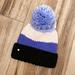 Kate Spade Accessories | Blue Kate Spade Knit Winter Hat Color Block Blue Cap Beanie Pompom | Color: Black/Blue | Size: Os