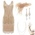 BABEYOND Damen Flapper Kleider 1920er Jahre V Ausschnitt Perlen Fransen Great Gatsby Kleid, Set – Champagner-Gold, S