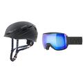 Uvex Sport Bergsteiger- Ski- Fahrradhelm p.8000 Tour Black mat 55-59 cm & Downhill 2100 CV - Skibrille für Damen und Herren - konstraststeigernd - Black matt/Blue-Green - one Size